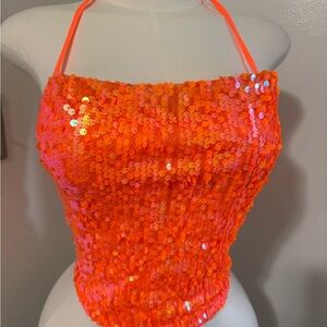 AKIRA Neon Orange Sequin Top NWOT Small